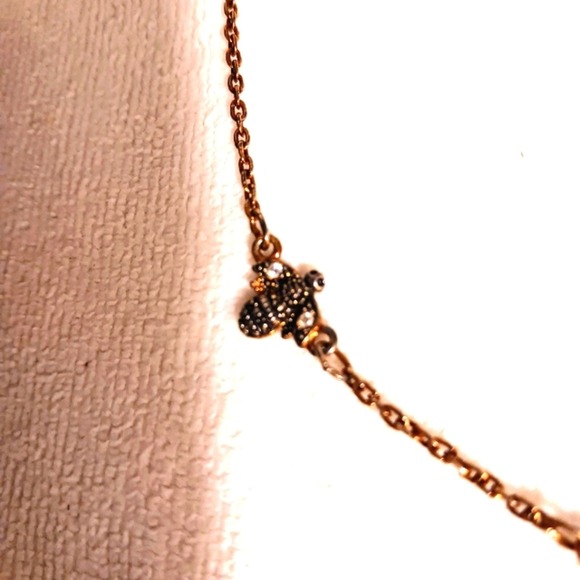 BumbleBee Necklace Delicate Bronze tone Chain Necklace Simulated Diamonds BEE - Picture 9 of 10